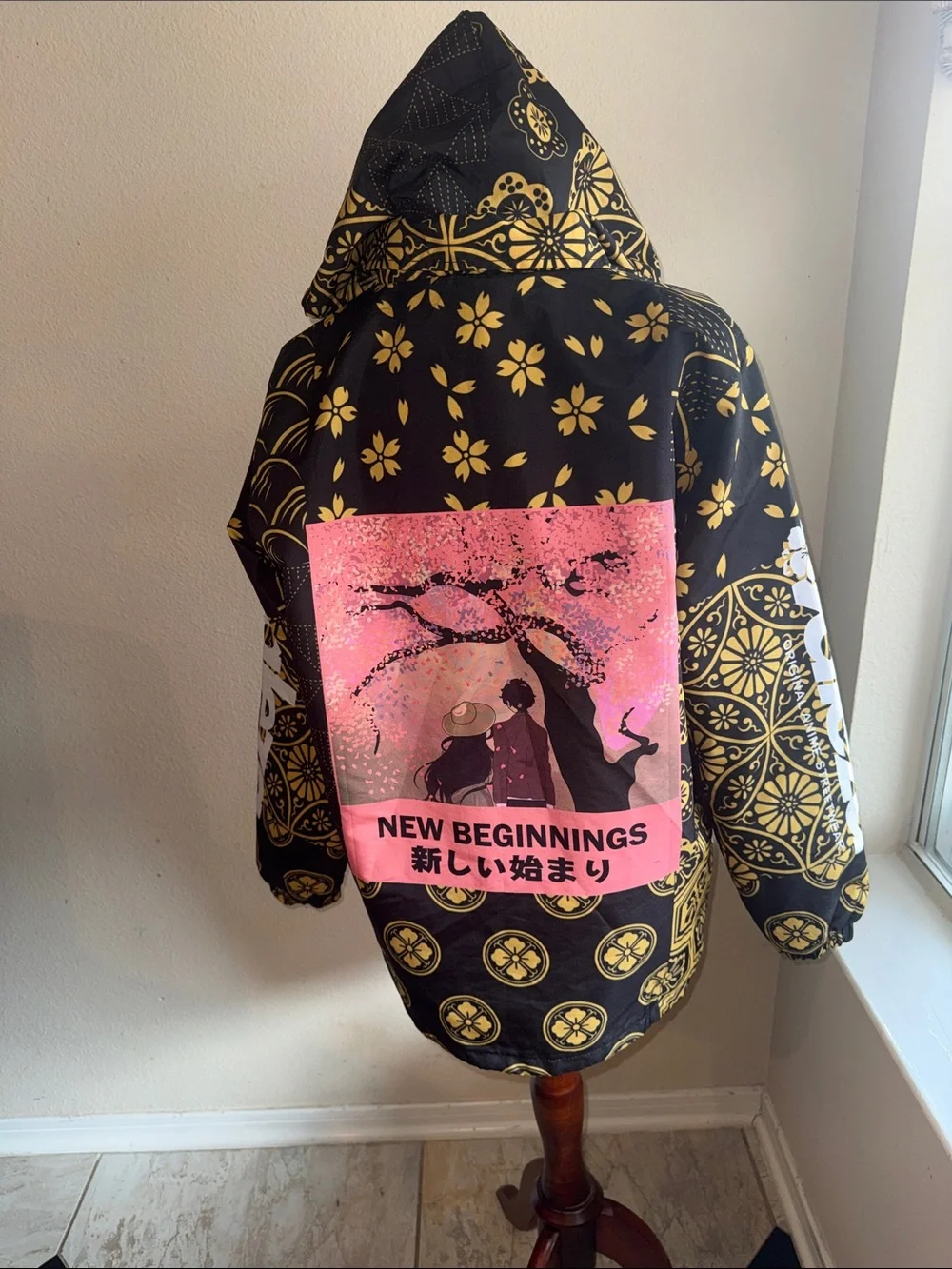 Unisex Black & Gold Patterned Hooded Jacket